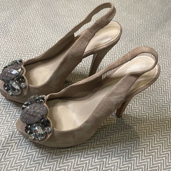 Zara Crystal Embellished Peep Toe Sling Back Heels - Picture 3 of 9